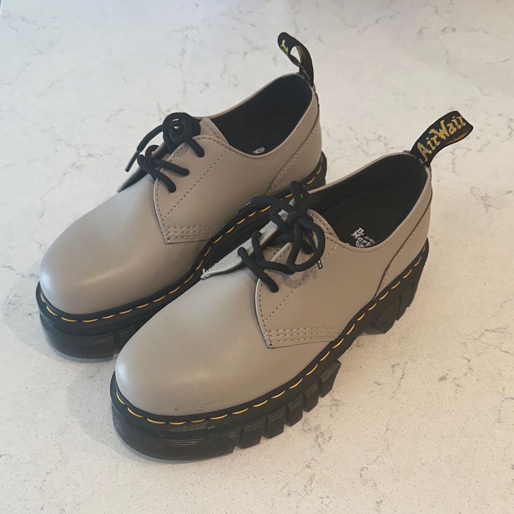 Dr. Martens Beige Combat Shoes with Black Soles